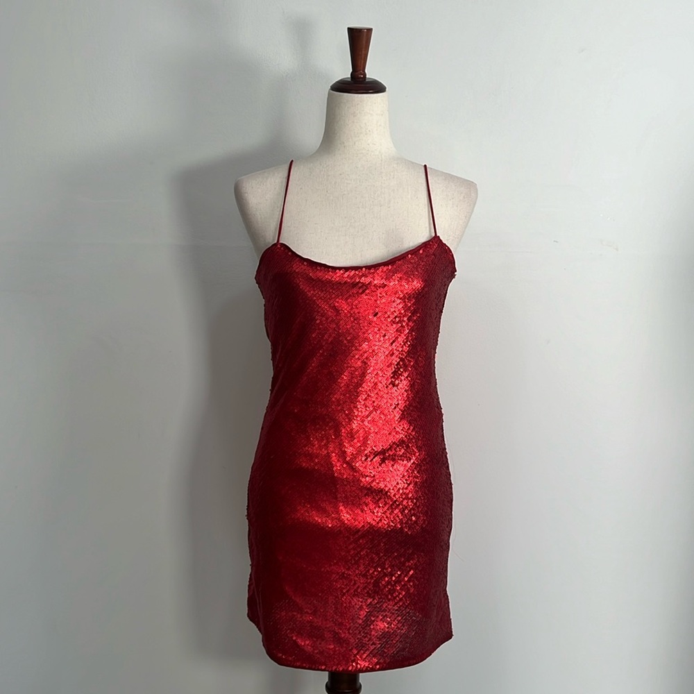 Red Sequin Mini Dress Low Back Size XS